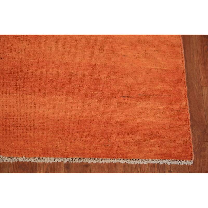 Orange Modern Gabbeh Oriental Area Rug Solid Hand-Knotted Wool Carpet - 5'3" x 7'11"