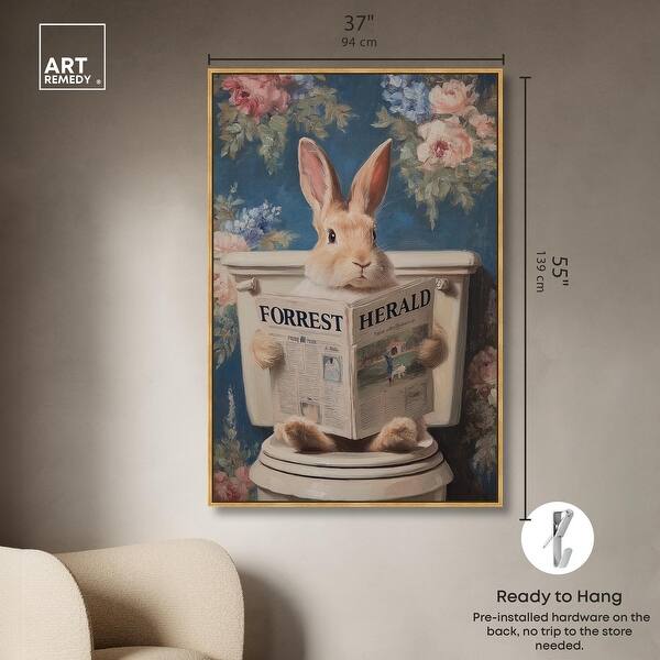 dimension image slide 3 of 24, Rabbit in Garden Toilet Bathroom Wall Art Canvas Print by Art Remedy