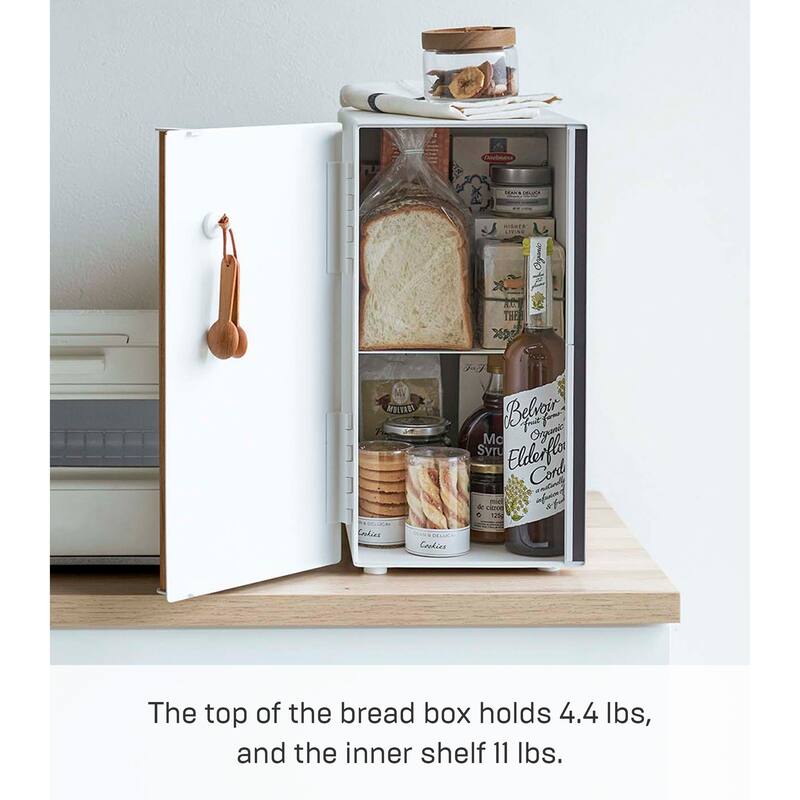 Yamazaki Home Bread Box - Two Styles, Steel and Wood, Vertical, Holds 4.4 lbs - L 14.2 x W 8.7 x H 16.1 inches
