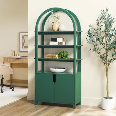 Walker Edison Modern Wood Arched Cabinet Bookcase with Storage