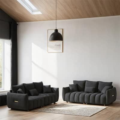 3 + 3 Seater Teddy Sectional Couch with Wood Frame