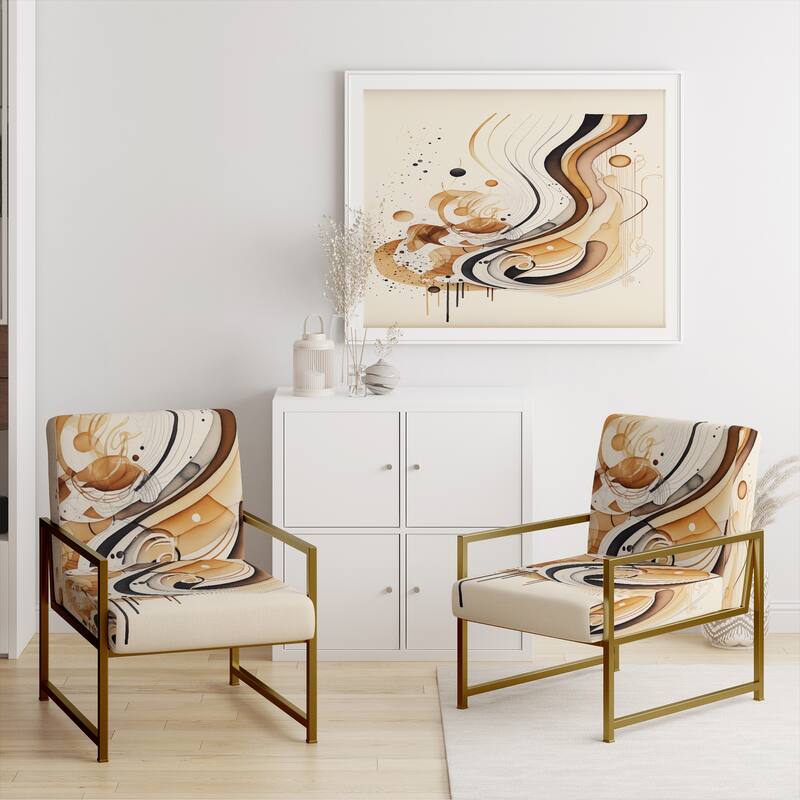 Designart "Brown And Black Movement IV" Upholstered Modern & Contemporary Accent Chair and Modern & Contemporary Arm Chair