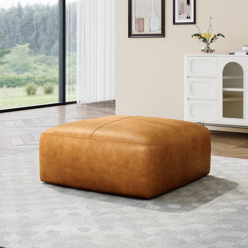 Elliot 22"/ 35"/ 43" W Modern Rectangular Genuine Leather Ottoman - Medium:35.2"×35.2"×16.2" - Brown