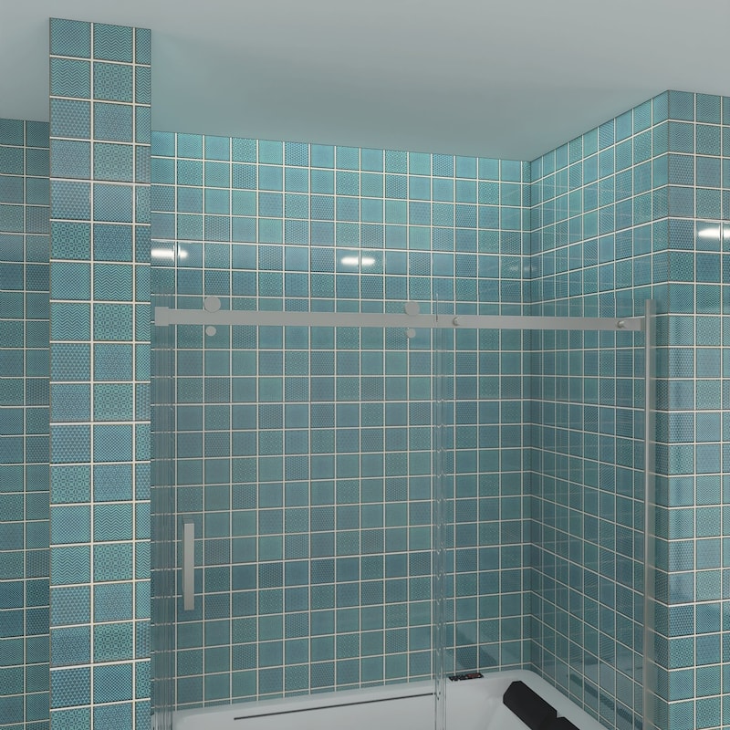 60 in. W x 58 in. H Single Sliding Tub Door with Clear Tempered Glass - 60" x 58"