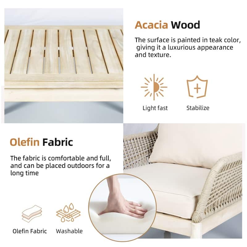 2-Piece Outdoor Acacia Wood Sofa Set with Coffee Table