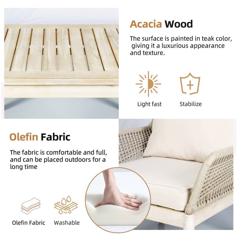 3-Piece Modern Outdoor Acacia Wood Chair Set with Side Table