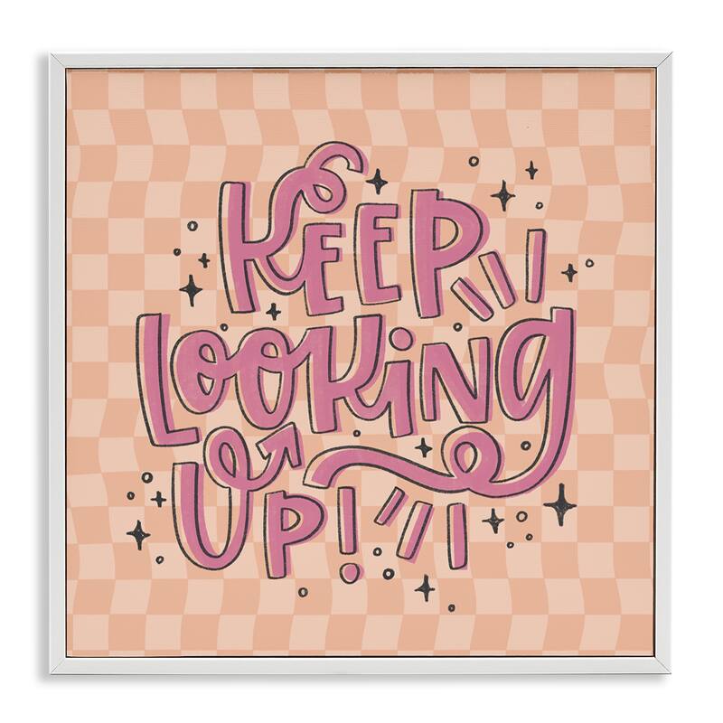 Stupell Keep Looking Up on Checkered Framed Giclee Art Design By Sarah Hickman - 17 x 17 - White