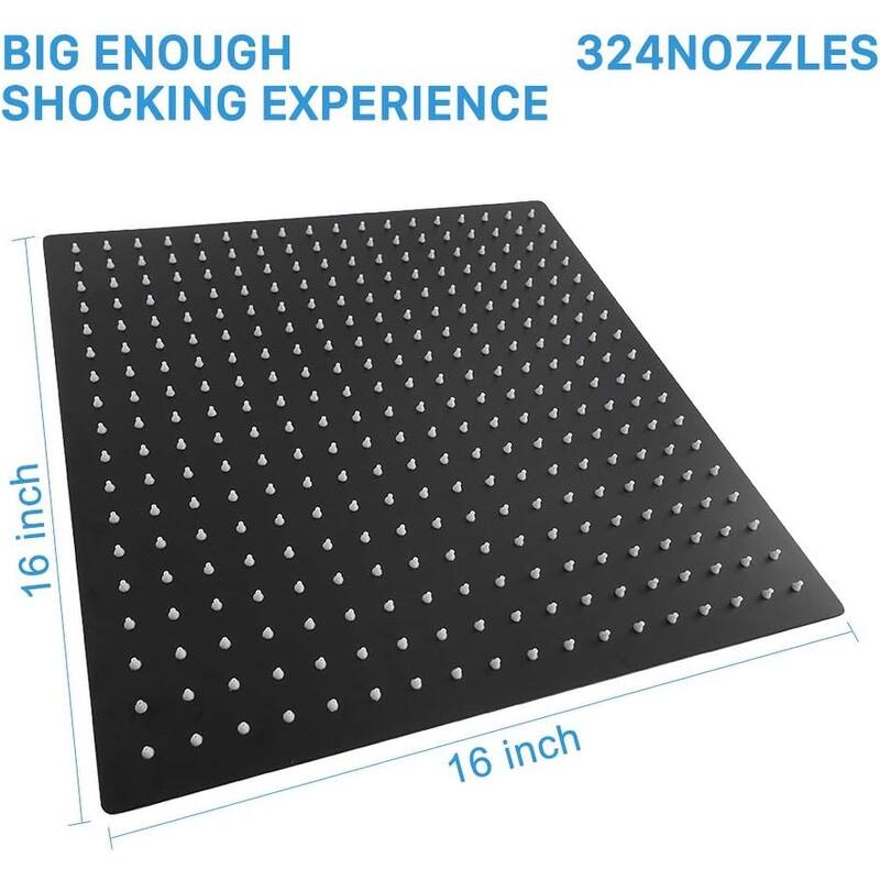 16 Inch Stainless Steel Rain Shower Head-Matte Black High Pressure Shower Head,Square Rainfall Showerhead-Ceiling or Wall Mount