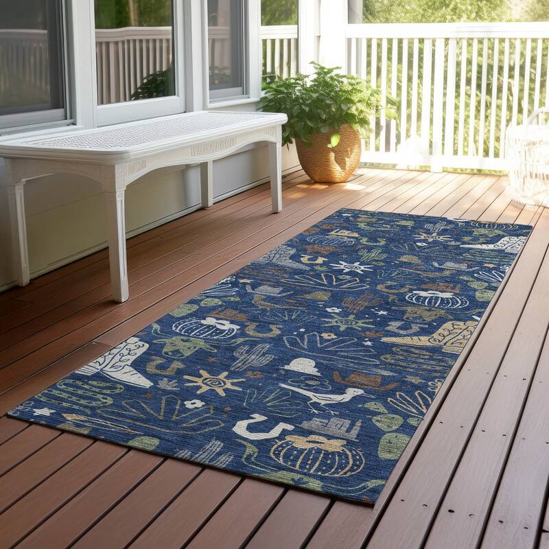 Machine Washable Indoor/ Outdoor Modern Ranch Chantille Rug - Navy - 2'3" x 7'6"