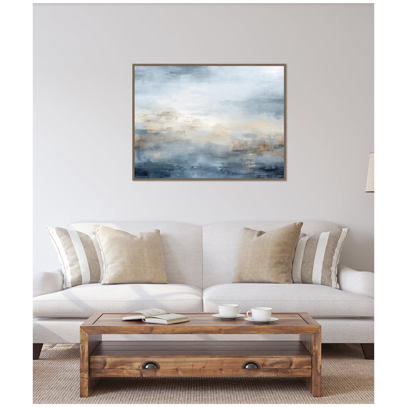 Kate and Laurel Sylvie Tonal Abstract Oceanic Nautical Serenity Blue Horizontal Framed Canvas by The Creative Bunch Studio