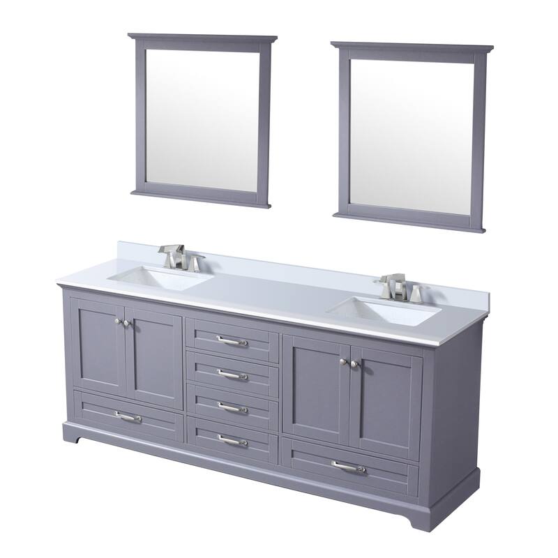 Dukes 80 in. W x 22 in. D Dark Grey Double Bath Vanity, White Quartz Top, Faucet Set, and 30 in. Mirrors