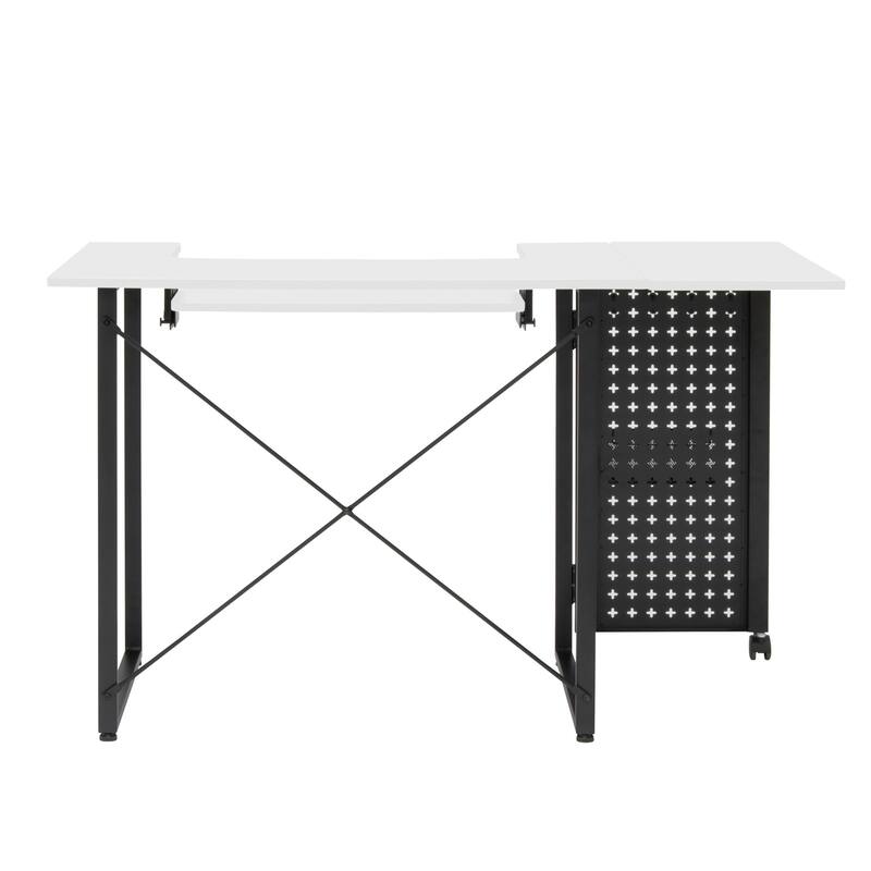 Sew Ready Pivot Sewing Table with Storage Panel and Adjustable Platform