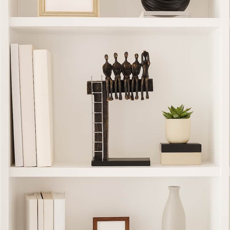 Decorative Abstract Figures on Ledge with Ladder - 15", Bronze & Black - 9" x 3" x 15"