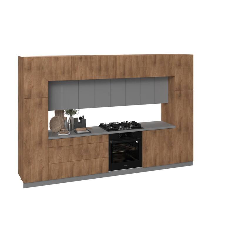 Kitchen Luxe Collection Natural Teak & Black Color Base Size 12Ft Wide - 143x24 - Silver