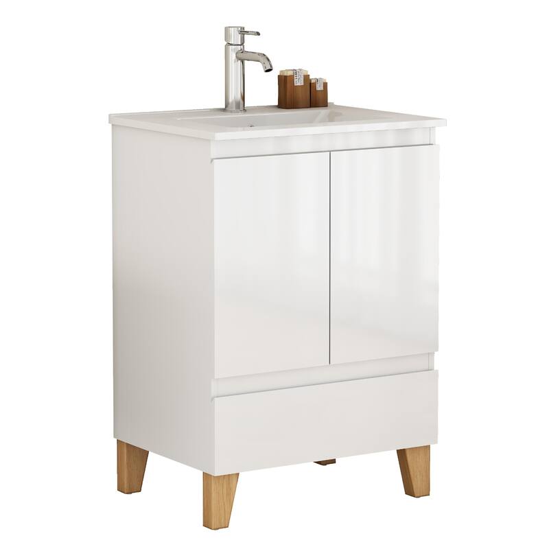 24" Bathroom Vanity with Sink, Wall-Mounted Floating Plywood Bathroom Storage Cabinet with Drawers