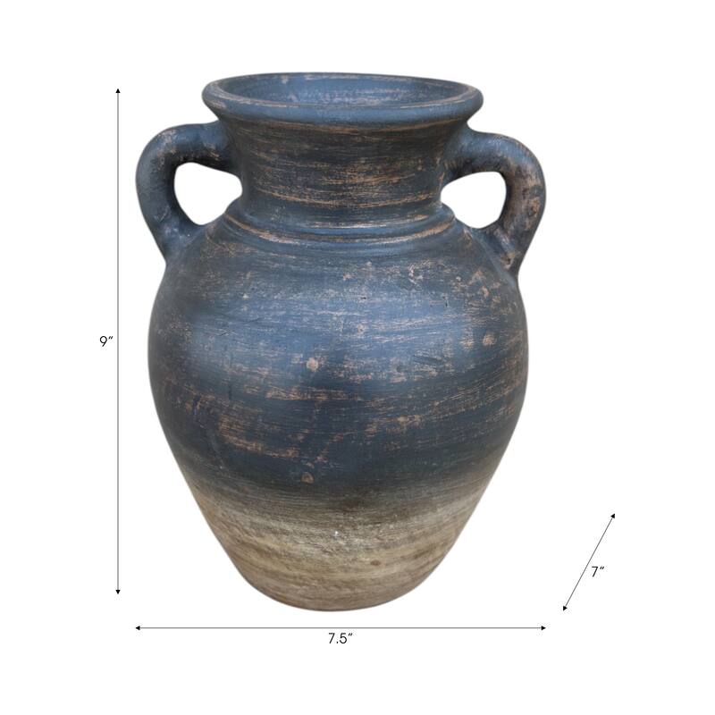 Handcrafted Terracotta Pottery Vase with Amphora Shape and Handles