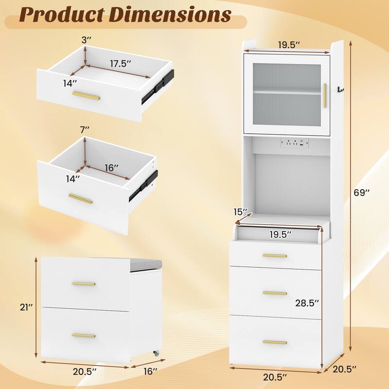 Gymax Makeup Vanity w/Flip-top Mirror Power Outlets & Hidden Storage