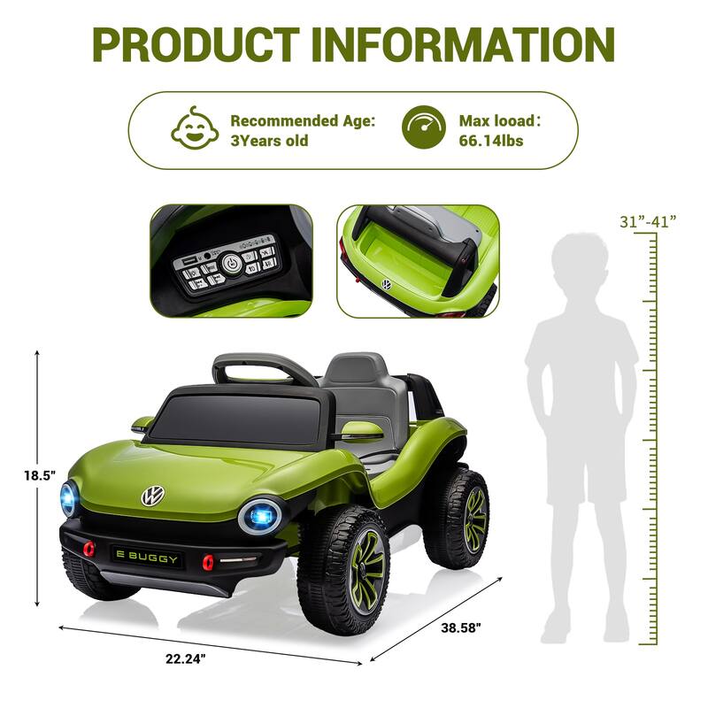 12V Licensed Volkswagen Beetle Ride-On Car for Kids with Remote Control, Battery Powered Electric Vehicle Toy