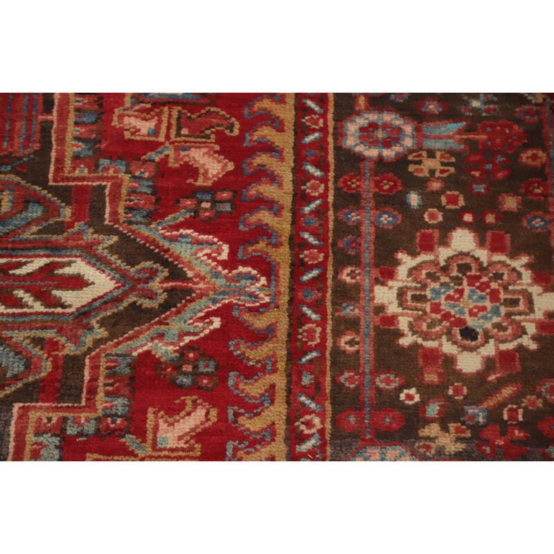 Hand Knotted Oriental 100% Wool Carpet Traditional Medallion Red Heriz Area Rug - 11' 3'' X 7' 7''
