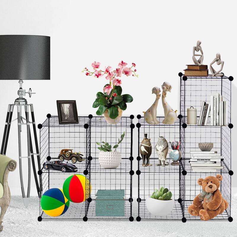 Gymax 12 Cube Grid Wire Organizer Wardrobe Shelves Bookcase DIY