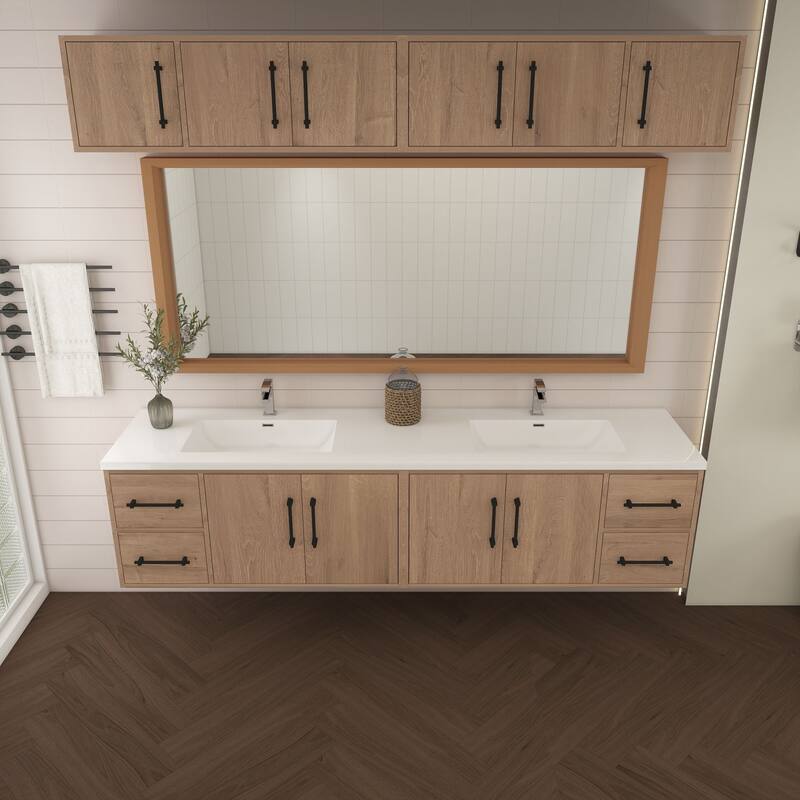Victoria 84'' Wall-Mounted Double Sink Vanity Set with LED light Top Cabinet