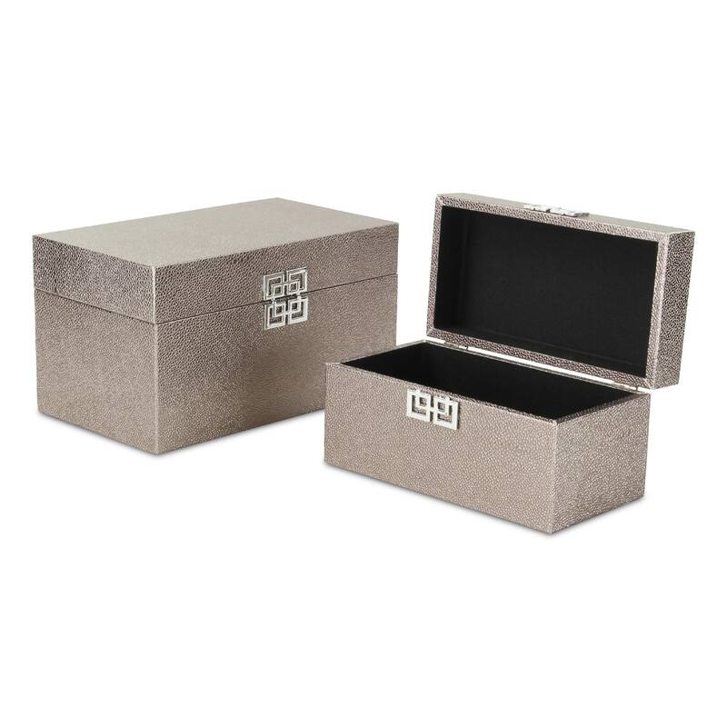 Set of 2 Gray Rectangular Double Happiness Shagreen Boxes 12"