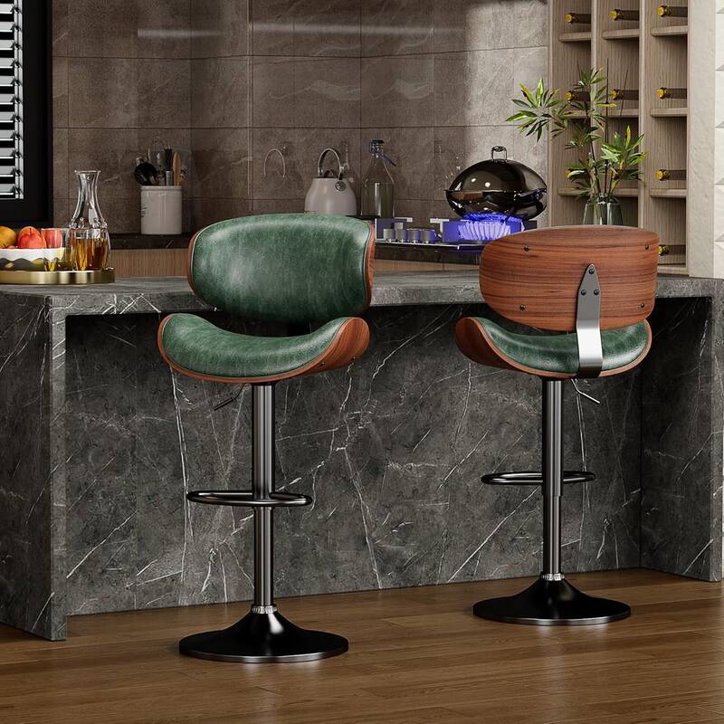 Bar Stools Adjustable Height Swivel Faux Leather Armless Barstools