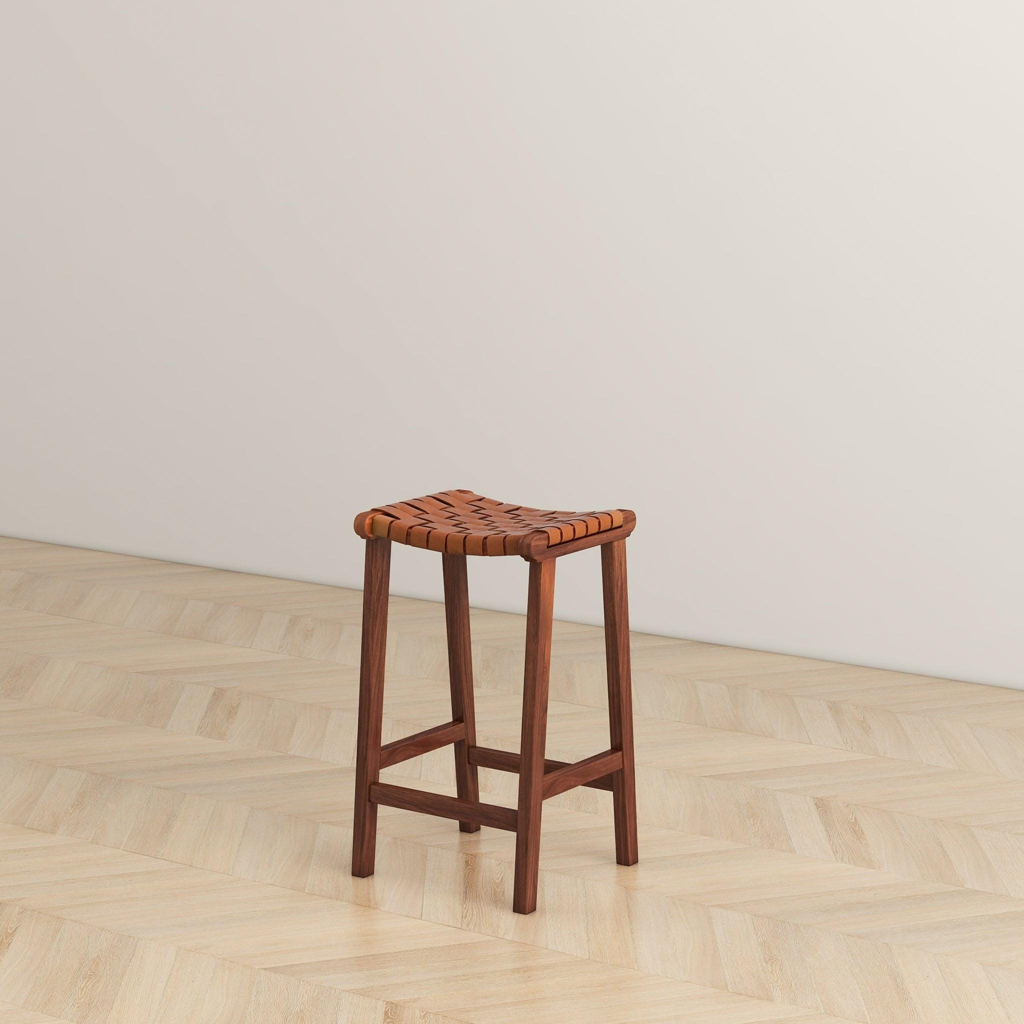 GDFStudio - James Mid-Century Modern 23.6"H Counter Stool with Solid Wood Frame & Genuine Leather Upholstery