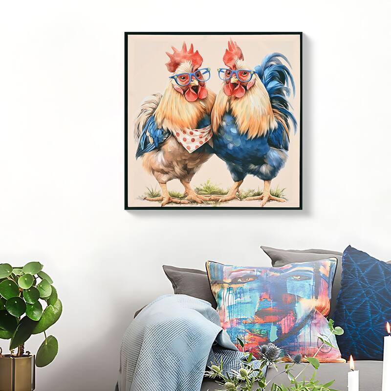 Farmhouse Rooster Wall Art, Rustic Chicken Pictures Wall Decor, Country Farm Coop Canvas Prints Painting, Framed Artwork