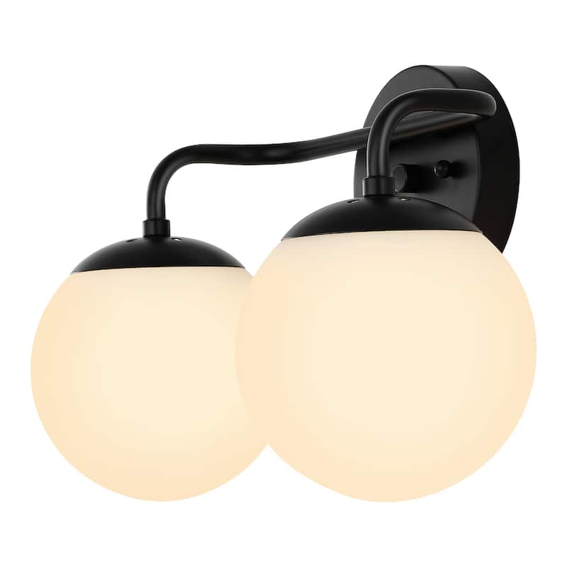 Globe Metal/Frosted Glass Modern LED Vanity, by JONATHAN Y - 2 Bulb - Black/White