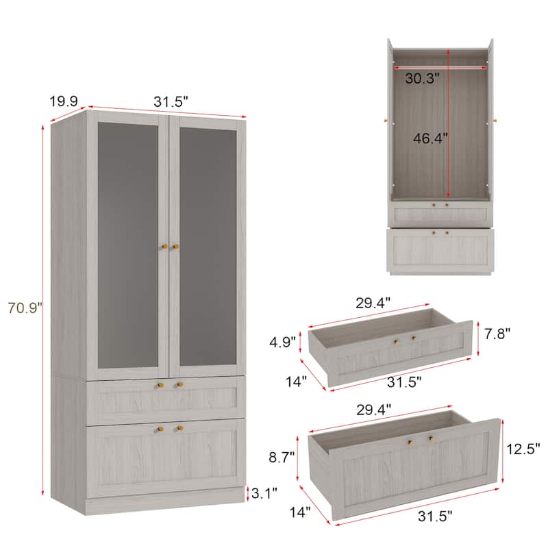 Combo Elegant Light Gray Wardrobe Modular Closet Configuration Armoire
