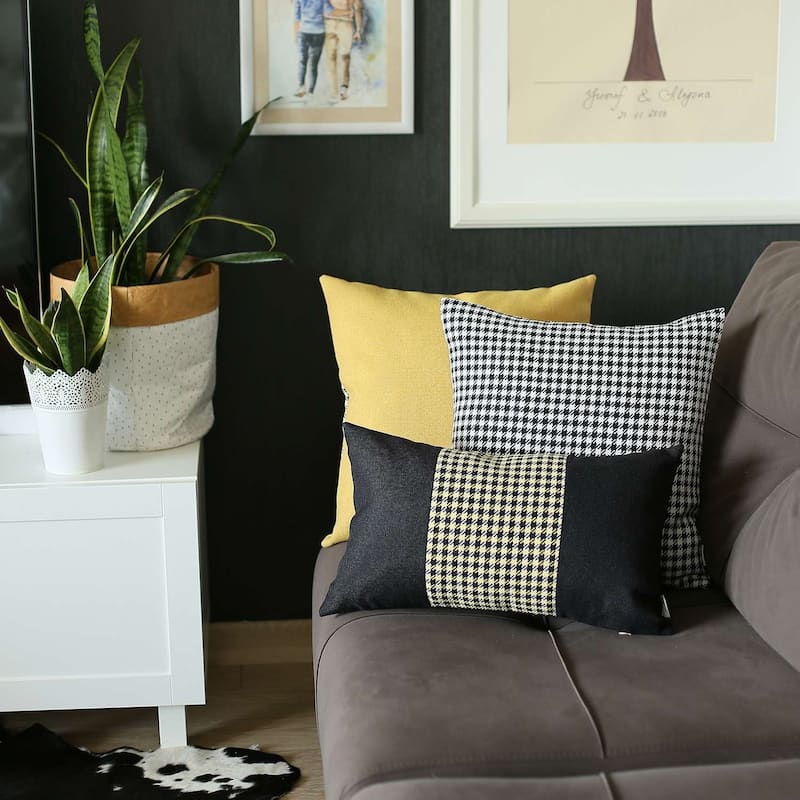White and Black Houndstooth Lumbar Throw Pillow