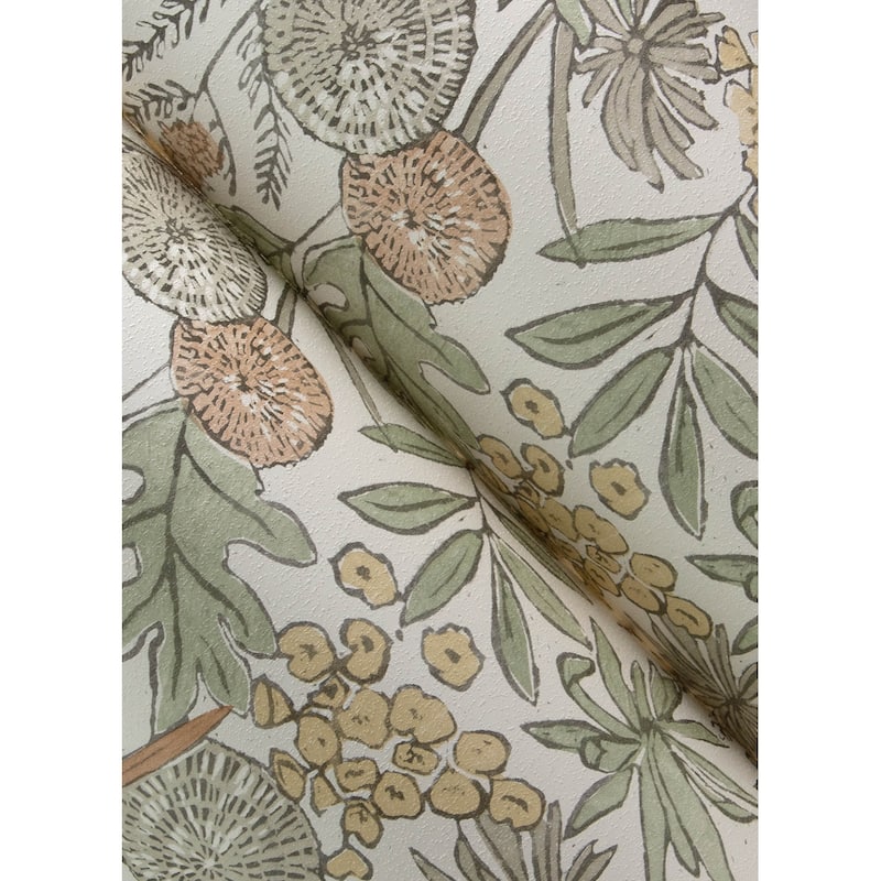 Chesapeake Goldfinch Peach Birds and Blooms Wallpaper