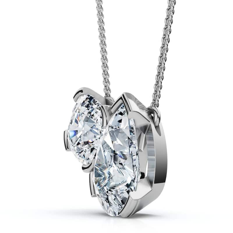 Bliss Diamond 2Ct Cushion and Pear Toi et Moi Diamond Pendant Gold or Pt Lab Grown