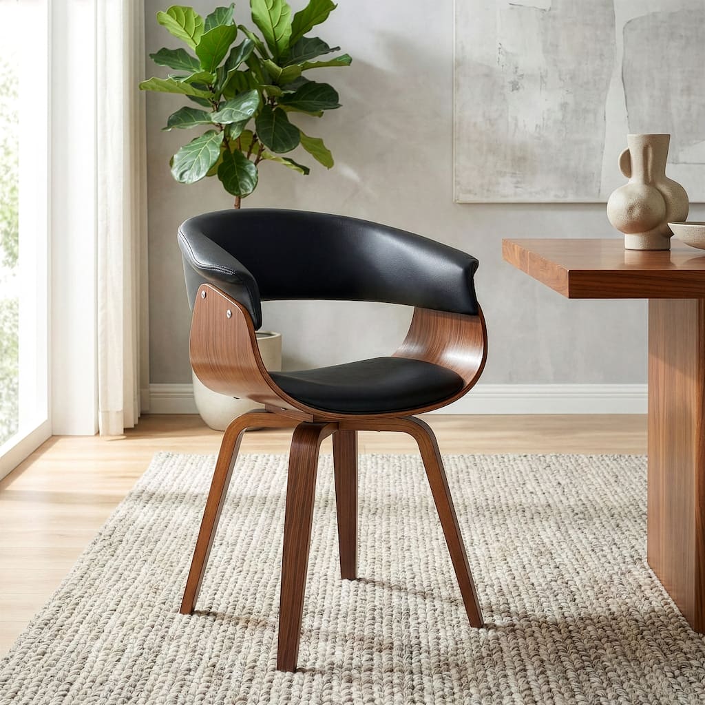 Beale Black Faux Leather Dining Chair with Walnut Wood Accent Legs