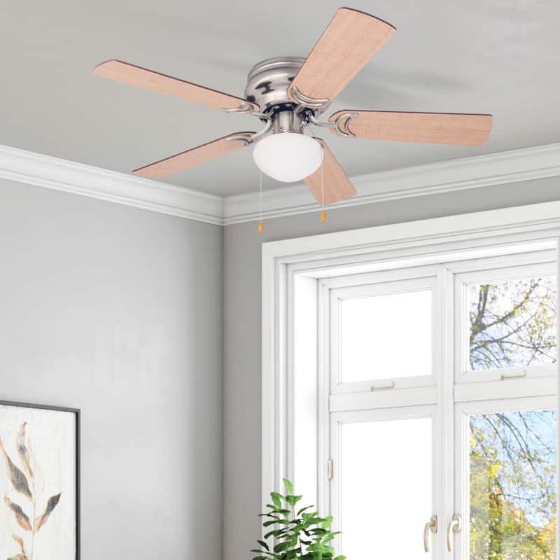 44" Prominence Home Alvina Satin Nickel Traditional Indoor LED Ceiling Fan with Light, Pull Chain