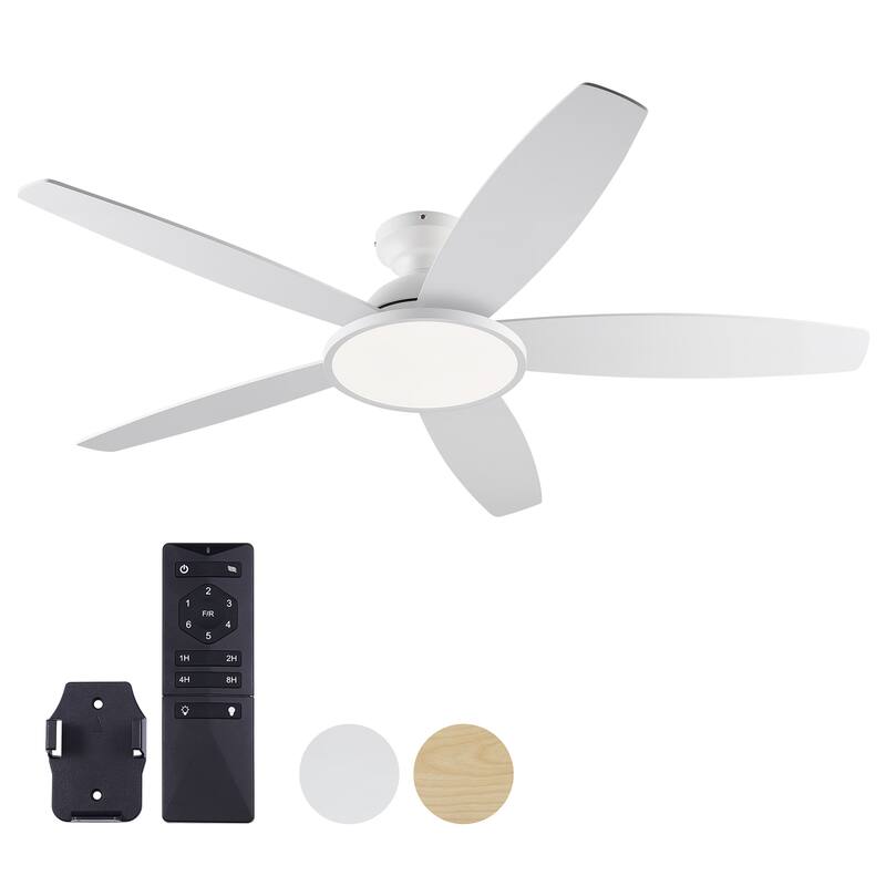 5 - Blade Low Profile Flush Mount Modern Ceiling Fan with 3CCT LED Light and Remote