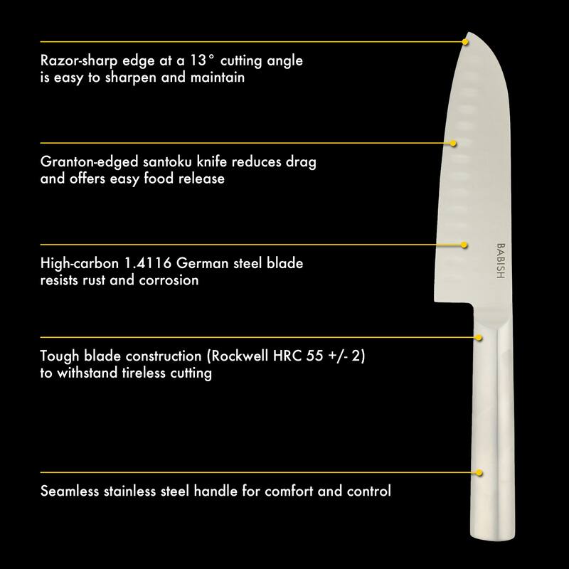 Babish High Carbon 1.4116 German Steel Full Tang 6.5-Inch Santoku Knife - for Chopping, Slicing, Dicing & Precision Prep