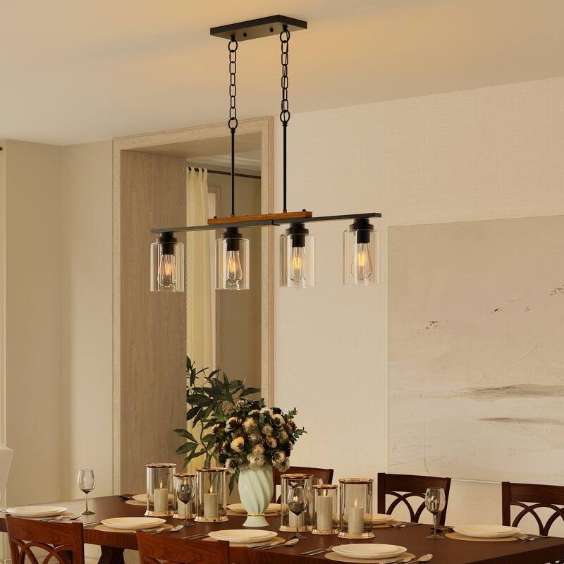 4-Light Kitchen Island Linear Pendant Light Fixture Matte Black