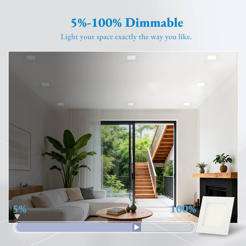 Flush Mount Rectangle Ceiling Light 6.7" Wide 3CCT Dimmable Recessed Lighting