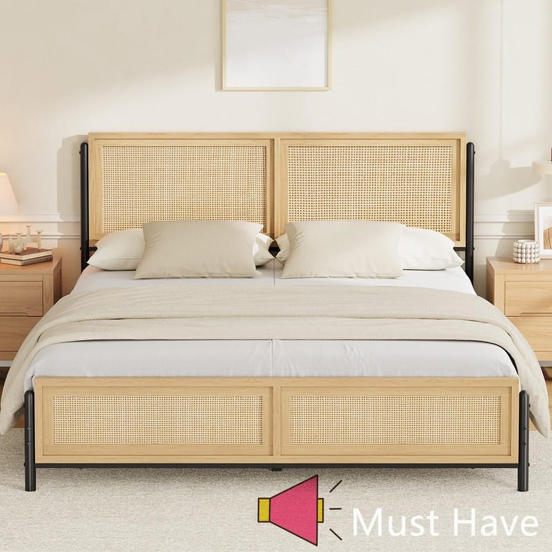 Rattan Platform Bed with 8.3" Underbed Storage