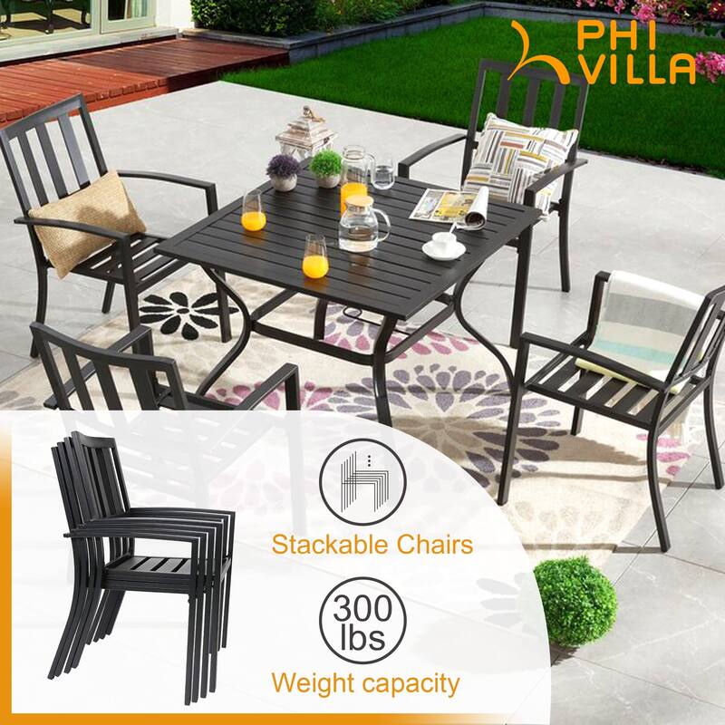 6 Pieces Patio Metal Dining Chairs, Outdoor Wroght Iron Seating Dining Chairs, Backyard