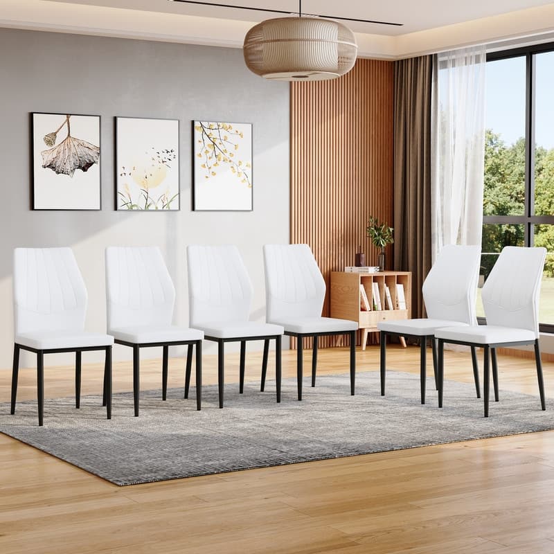 Ergonomic PU Dining Chair with Adjustable Stability, Perfectly blends comfort and elegance - White+Black - Set of 6