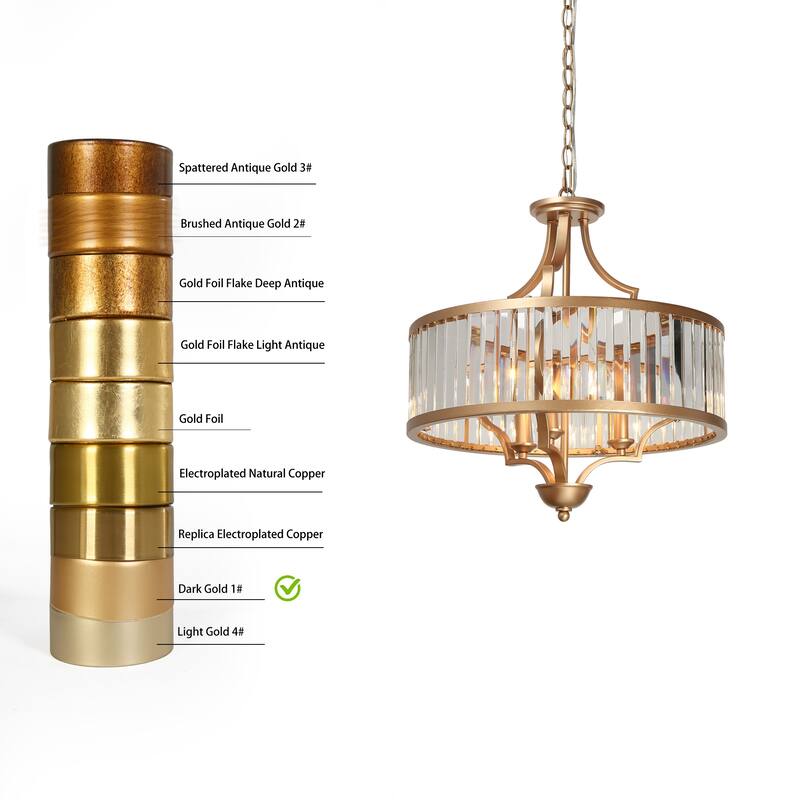 Modern Gold 3-Light Crystal Drum Chandelier for Dining Room Bedroom - D 18" x H 18.5"