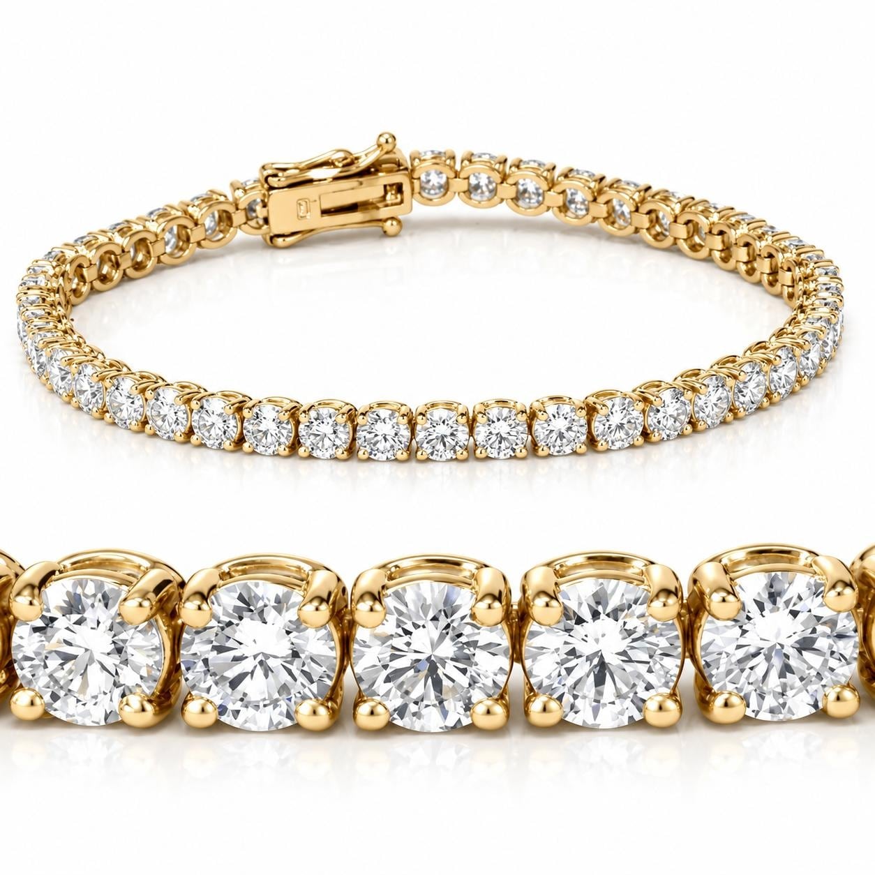 Bliss Diamond 7Ct TW Round Lab Grown Diamond Women's Tennis Bracelet Yellow Gold 7"