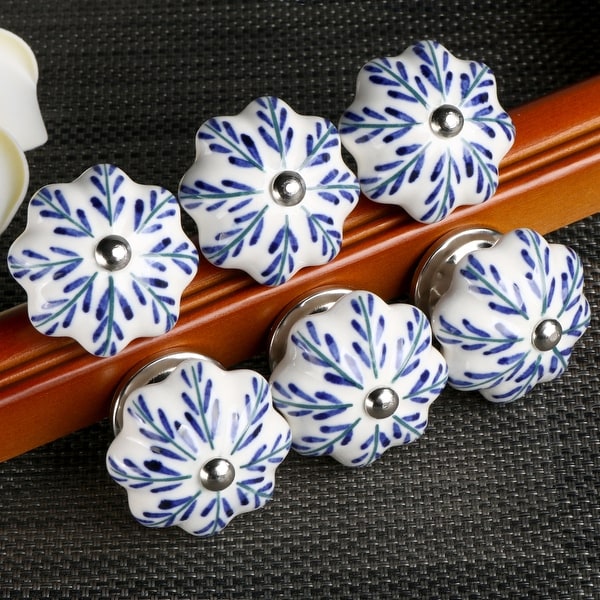 6 Pcs Ceramic Knobs Drawer Pulls Cupboard Handles Vintage Pachira Macrocarpa - multi