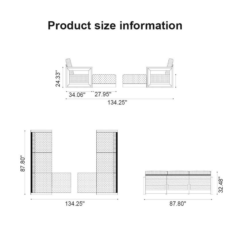 PURPLE LEAF Caesar L-Shaped Grey Outdoor Couch with 9.6" Thick for Yard Porch Deck Patio Conversation Sets