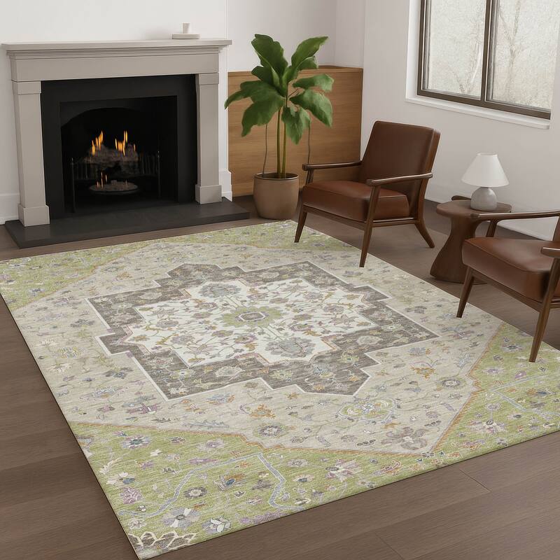 Machine Washable Indoor/ Outdoor Traditional Kolkata Chantille Rug