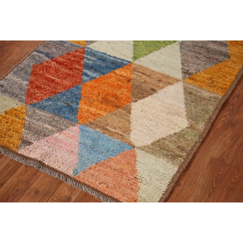 Geometric Moroccan Runner Rug Handmade Oriental Tribal Wool Carpet - 2'11" x 9'11"