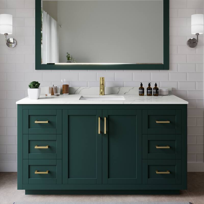 Wyndham Collection WCF292960S-QTZ-UNSMXX Miranda 60" Free Standing - Green / Giotto Quartz Top / Brushed Gold Hardware